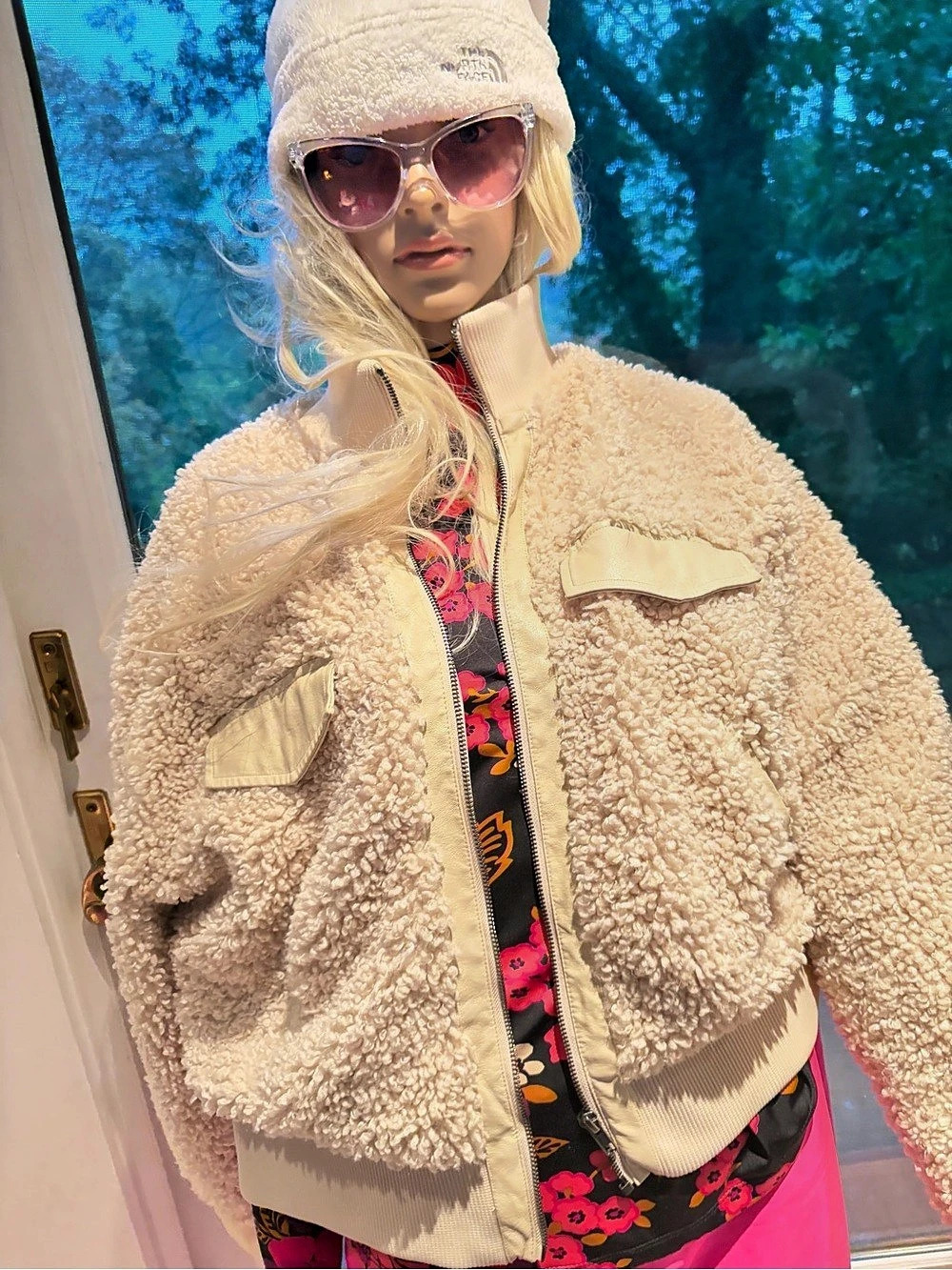 Express x Negin Mirsalehi Teddy Fleece Jacket in Cream Size XL Like New
